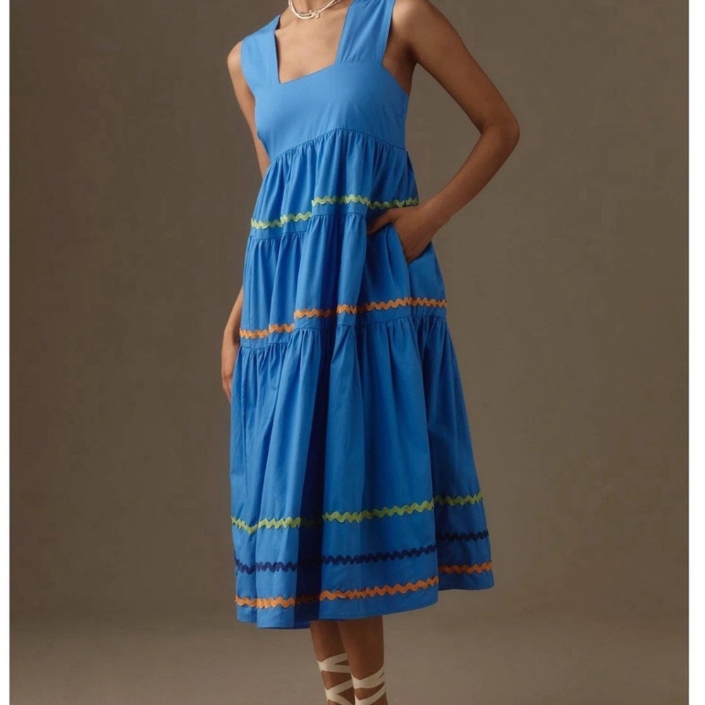 Anthropologie The Helena Square Neck Tiered Midi Dress